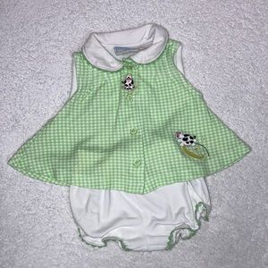 Basic editions baby cow jumping over the moon gingham summer set 0/3m